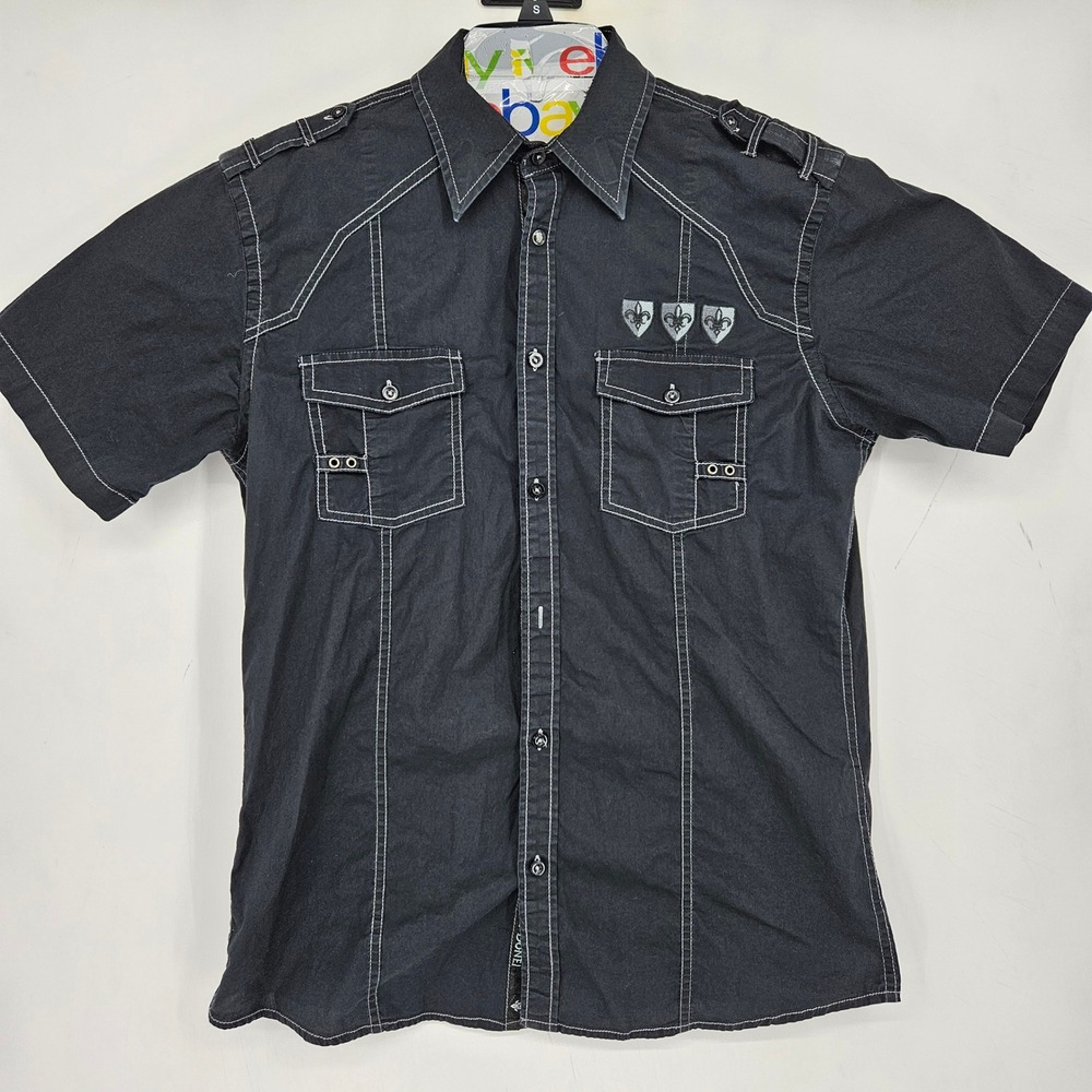 Roar Shirt Mens Medium Short Sleeve Black Embroidered Button Up Western